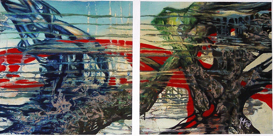 Vodokrivosť, 1998, akryl,olej-plátno 45x85 cm